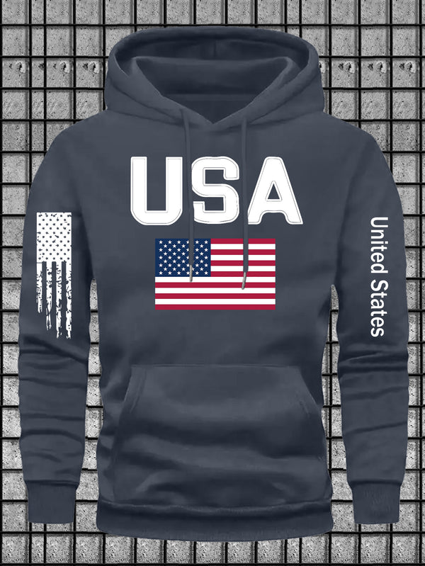 Men's Casual Versatile Stylish Hoodie with USA Letter Print.