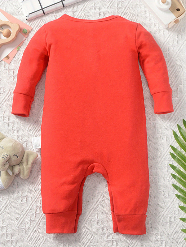 Pure Long-Sleeve Print Bodysuit, Casual Long-Sleeve Jumpsuit for Autumn.