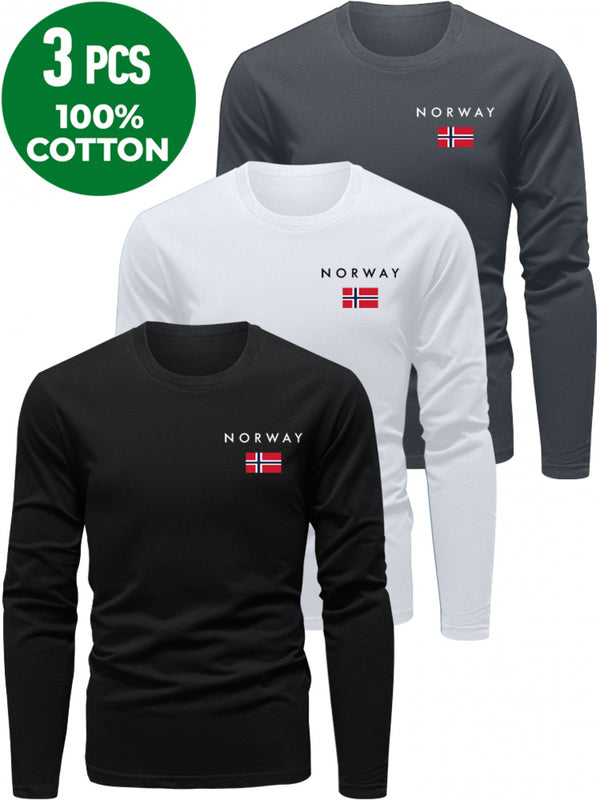 3pcs Men's Long Sleeve T-Shirts for Spring and Autumn.
