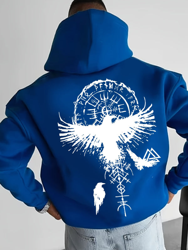 Men's Autumn/Winter Eagle Print Hooded Sweatshirt.