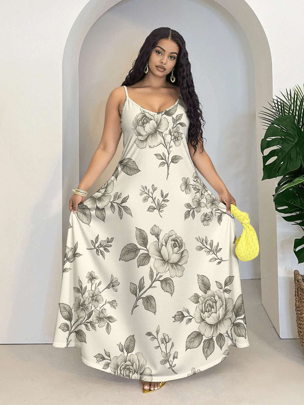 Elegant Rose Sketch Women's Dress Vintage Inspired Floral Design.