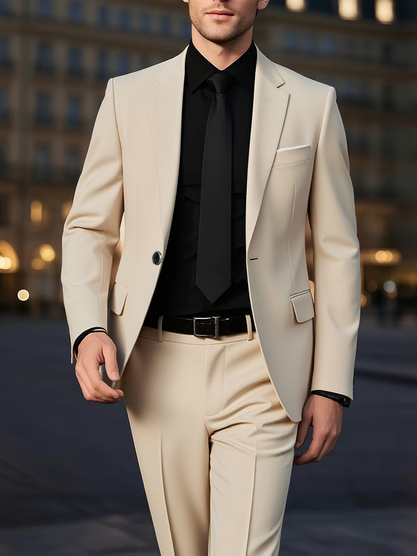 Men's 2pcs Suit Set, Blazer + Trousers, Business Casual.