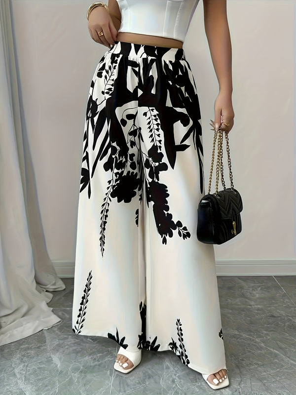 Women's Elegant Floral Print Wide-Leg Pants.