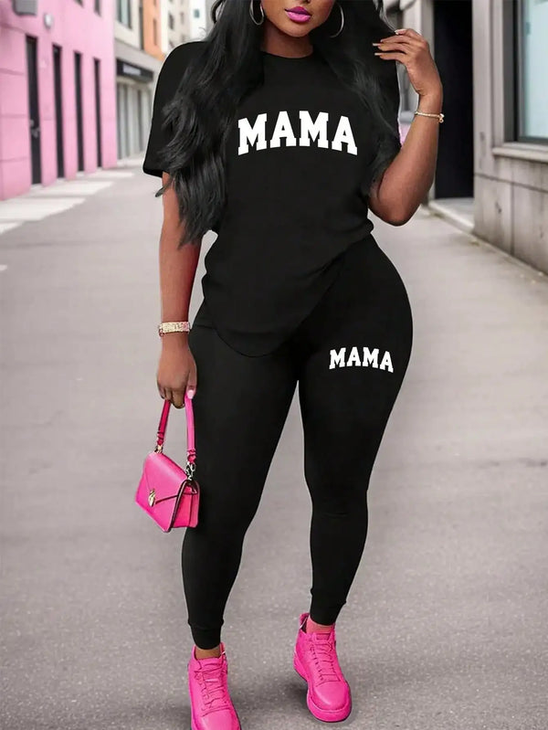 Women's New Casual Spring/Summer Two Piece Set Round Neck Letter Printed Short Sleeve T-shirt and Letter Printed Pants.