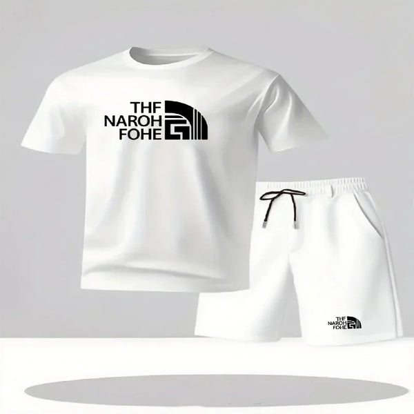 Fashionable Summer Casual Short Sleeved T-shirt and Shorts Set Round Neck.