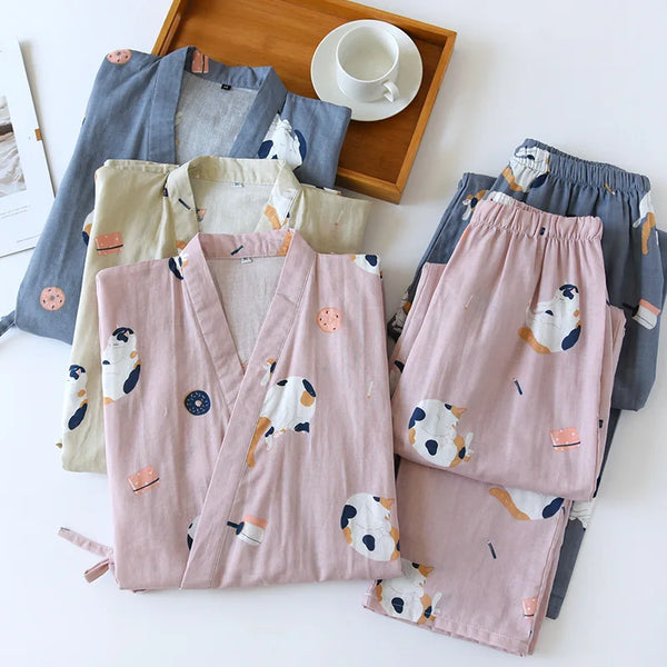 Japanese-style kimono two-piece couple pajamas cover men and women.