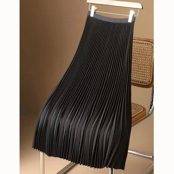 Women Vintage Midi Skirt Wide Elastic Waistband High Waist.