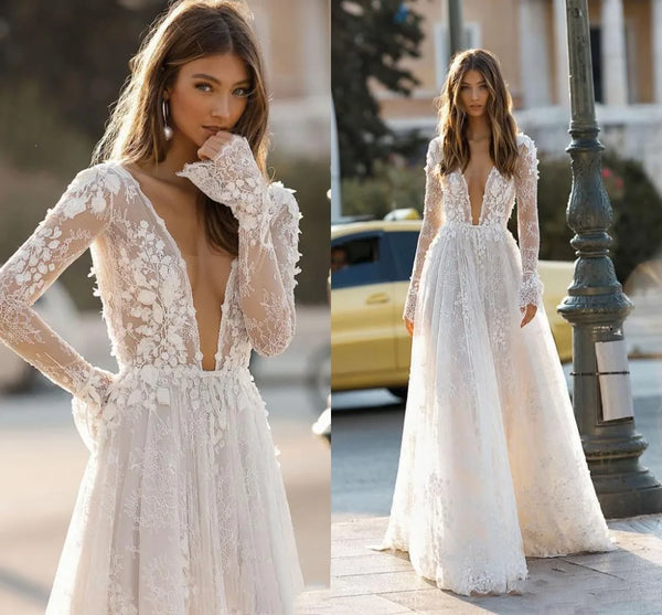 Women’s Sexy Deep V Neck Elegant Wedding Dresses.