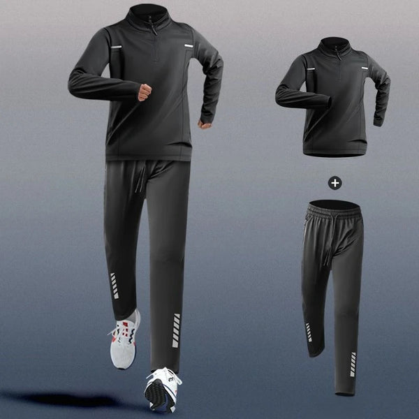 2-Pieces tracksuit Men's Quick-drying Sports Suit Fitness Running Elastic Trousers.