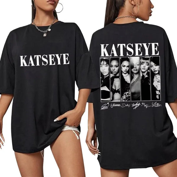 Vintage Korean Style Katseye Graphic T Shirts Kpop Fashion Men Women.