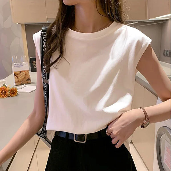 Solid Color Casual Loose T-shirts For Woman Summer Vintage.