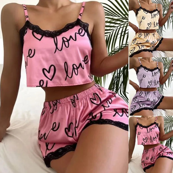 Cute Printed Women's Pajamas Pajamas Shorts Set Underwear Set.