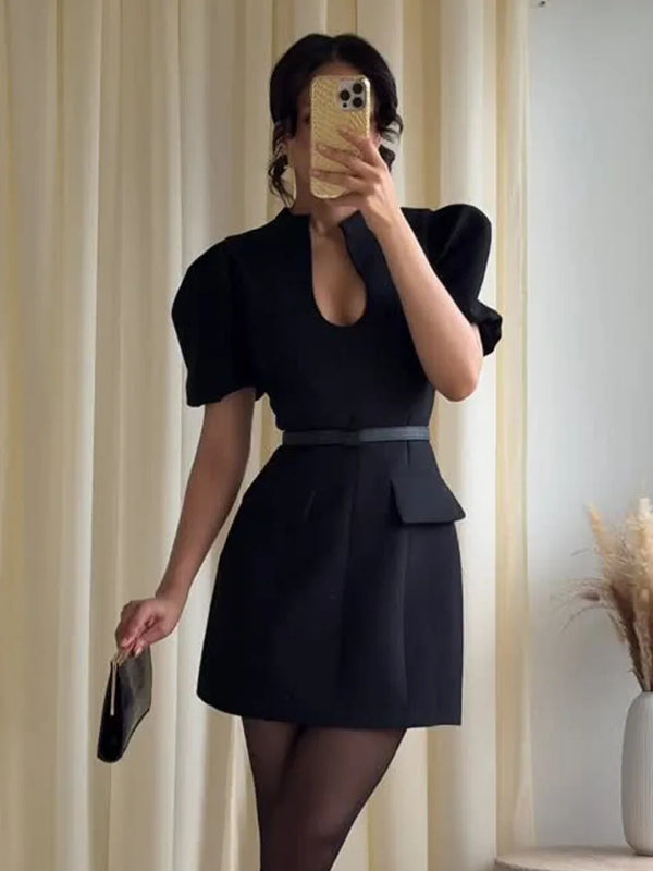 Women’s New Fashion O-Neck Puff Sleeve Short Dress.