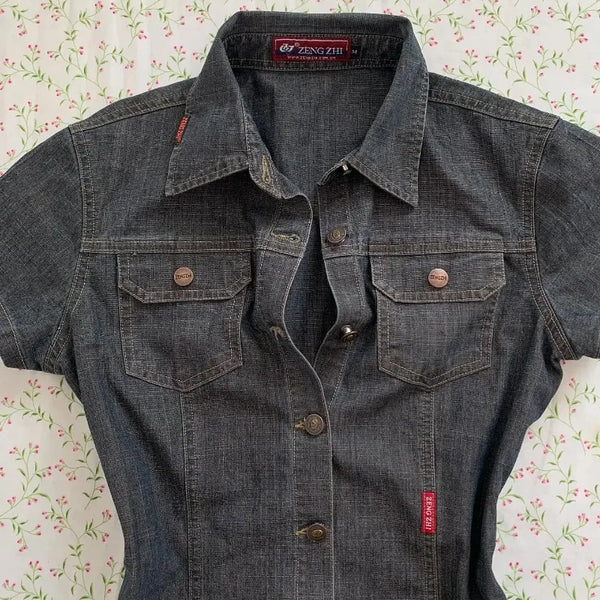 American Harajuku Retro Wash Fashionable Sexy Denim Short-sleeved.