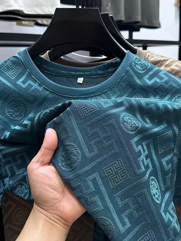 Men’s High end brand ice silk round neck short sleeve T-shirt summer.