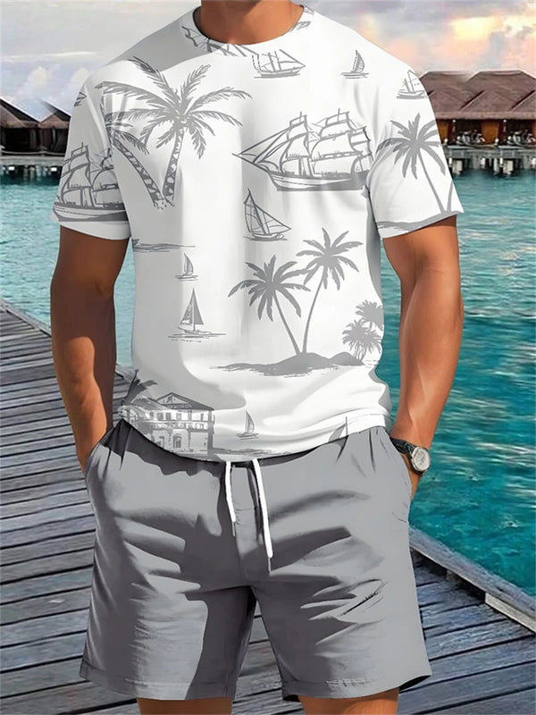Summer Men's Short Sleeve Palm Tree Print T Shirt Fashion.