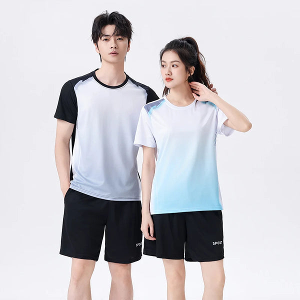 CHRLCK Unisex Gradient Fitness Clothes Ice Silk Quick Drying T-shirt Suits.