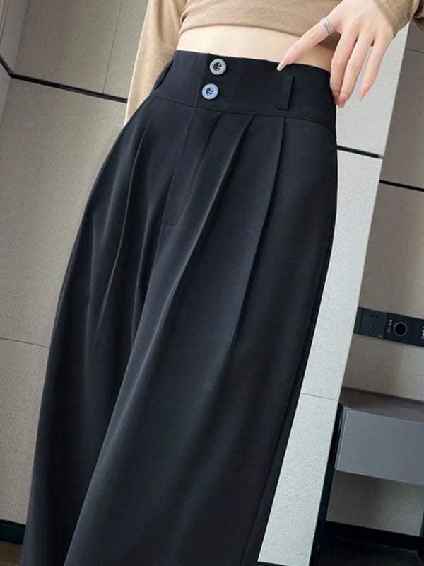 Elegant Wide Leg Pants Women Korean Style High Waist Black Baggy Pants.