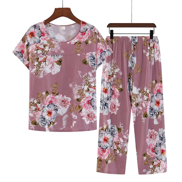 Cotton Pajamas Women's Thin Short Sleeve Set Plus Size.