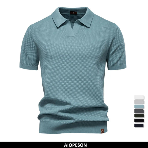 Men's Summer Breathable Polo Shirt Short Sleeve Solid Color Casual Polo.