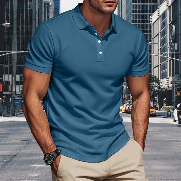 Men's polo shirt men's lapel business office solid color short sleeved T-shirt.