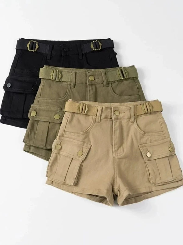 Women's High Waist Mini Skirt Y2K Denim Workwear Shorts Elastic Slimming.