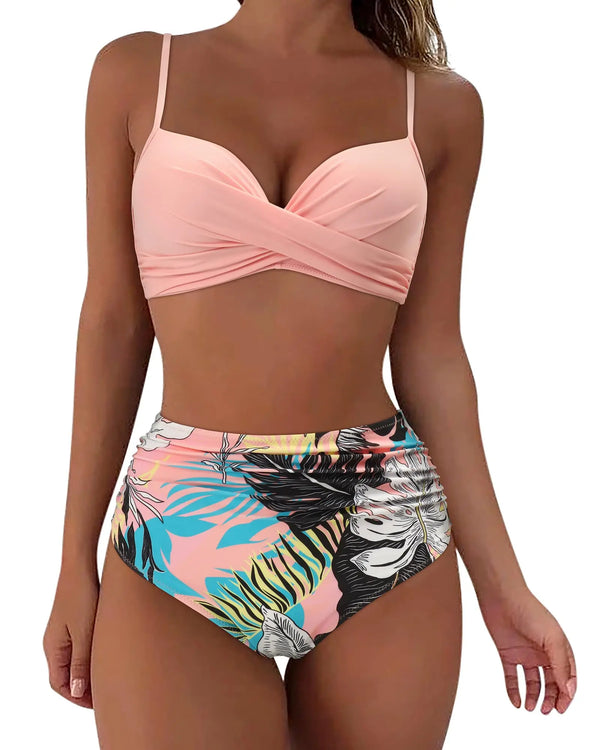 Vintage High Waist Bikinis Women Push Up Swimwear Printed Swimsuit Female.