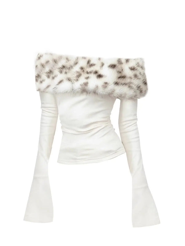 Luxury Fur Graphic Long sleeve T shirt Women Autumn Winter.