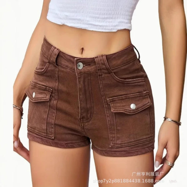 Denim Shorts Cargo Pant Women Jeans Traight Trousers Slim Fit Beach.