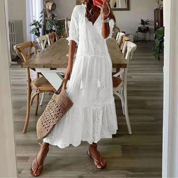 Summer Cotton White Dress for Women.