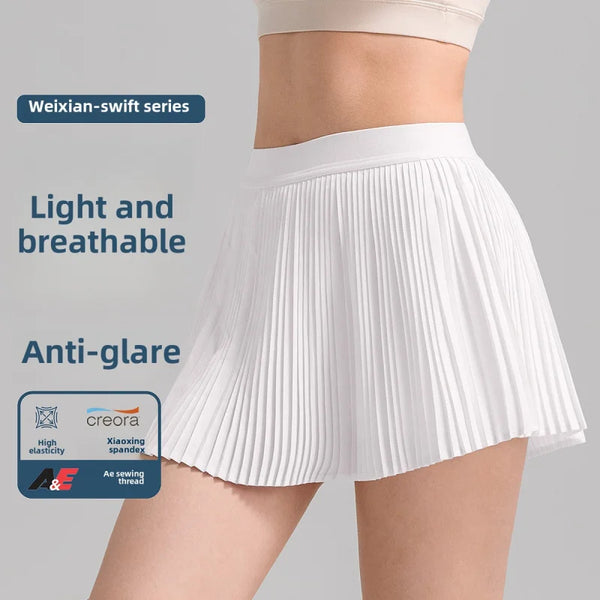 fashionable summer sports shorts women's pleated skirt anti glare short skirt.