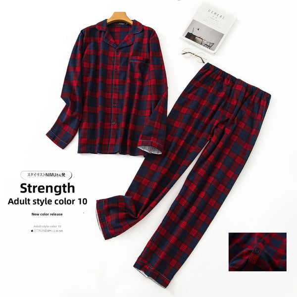 Men's Long Sleeve Plaid Velvet Set Autumn Winter Pajamas.