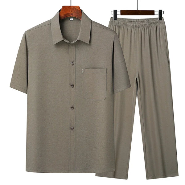 (Top + Pants) Summer Leisure All Match Middle-aged and Old Dad Men Fashion.