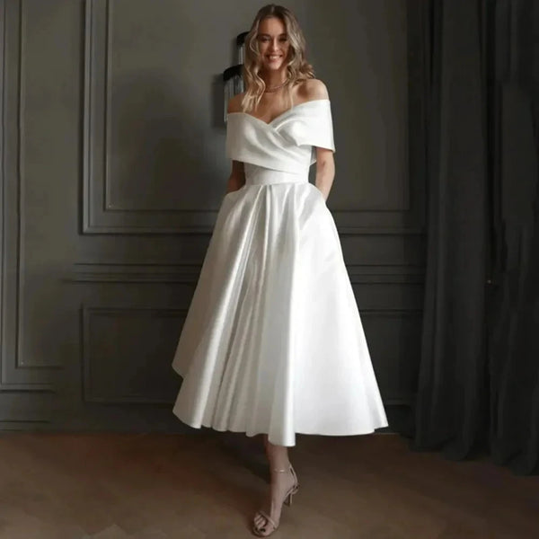 White Satin Evening Dress Women.