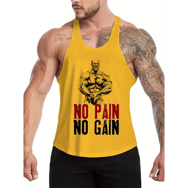 No Pain No Gain Graphic Fitness Vest For Men Gym Self-motivation Sleeveless.