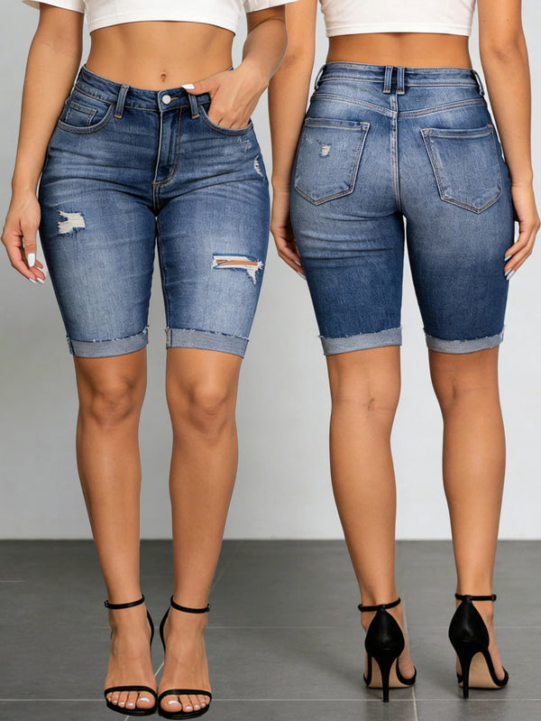 Women's Jeans Ripped Denim Shorts - Stylish Casual 5-Inch Jean Shorts.