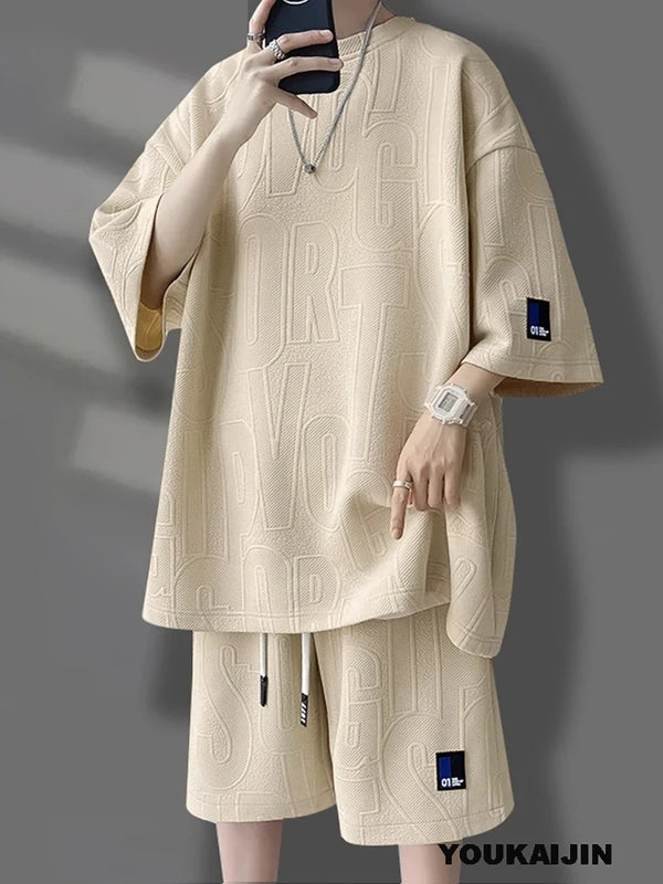 Men's Korean Summer Suit Korean Casual T-shirt + Shorts Suit.