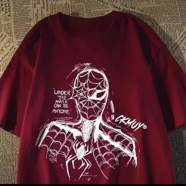 Marvel Superhero Spider-Man Print Style Cotton Short-sleeved T-shirt.