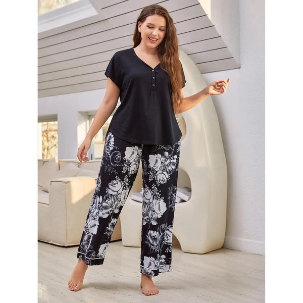 Plus size cotton loose pajamas women's spring and summer.