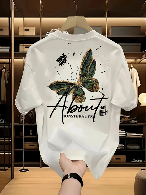 Summer Casual Trendy Butterfly Print Sports T-Shirt for Men.