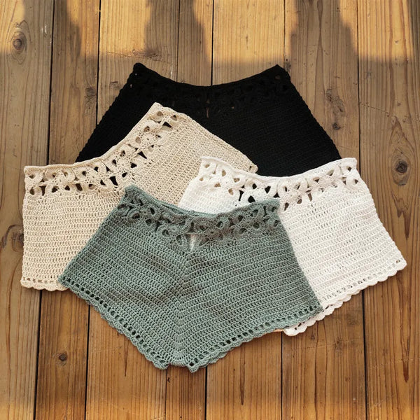 Summer Women's Crochet Cutout Swim Shorts Bathing Suit Bottoms.