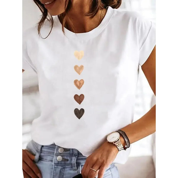 Love Heart Print Women Summer T Shirt Girl O Neck Funny Tops Tee Female.