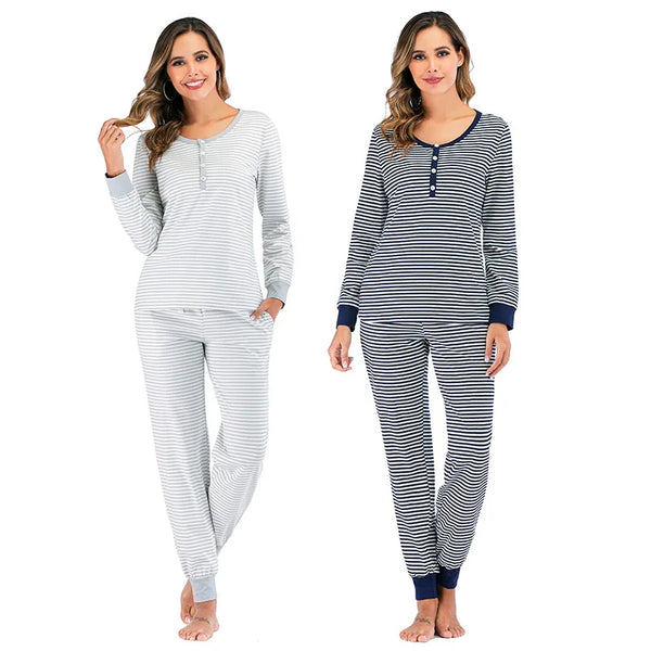 Women's Long Cotton Pajamas Two-piece Set.
