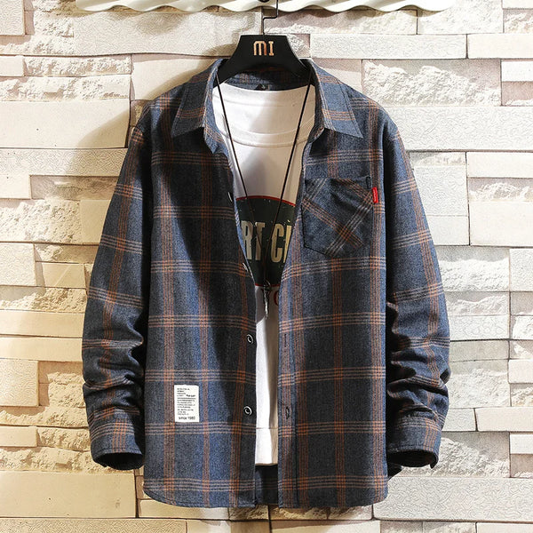 Summer Men's Plaid Shirt Button Pocket Casual Fashion Elegant Long sleeve.