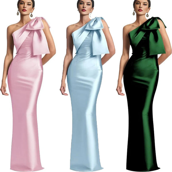 Evening Dress Women Elegant Tight Sexy Satin Single Shoulder.
