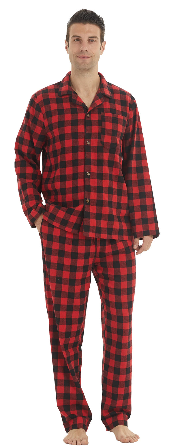 Mens Flannel Pajama Sets Cotton Plaid Pajamas for Men Pjs Set.