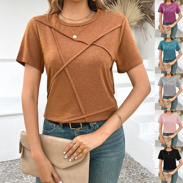 Solid Color Casual Loose T-shirts For Woman Summer Vintage.