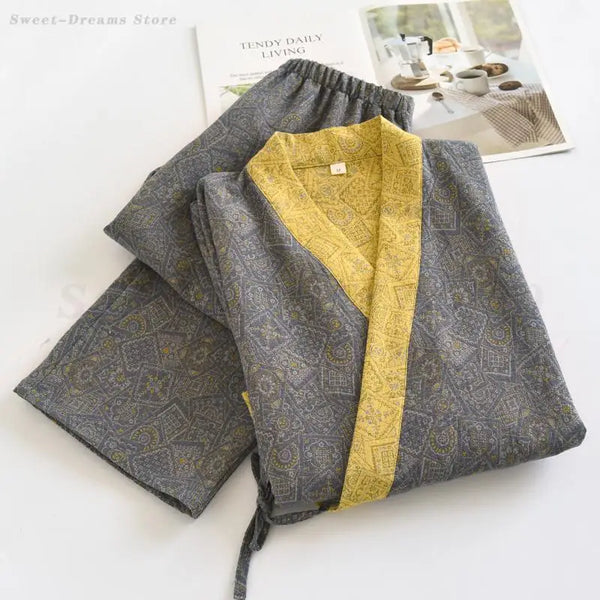 2PCS Pajamas Set Men's Cotton Sleepwear Loose Casual.