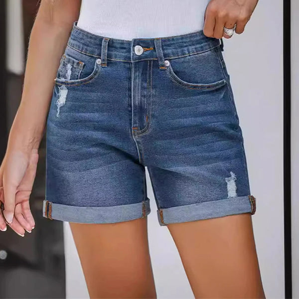 Women Jean Shorts Summer New Straight Slimming Denim Shorts.