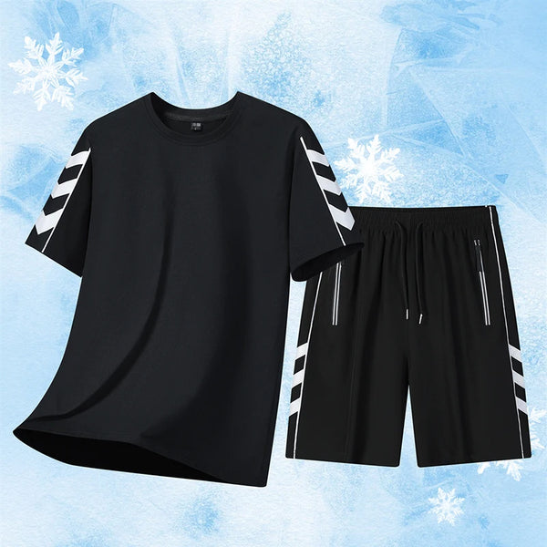 Summer Men's Outdoor Running Fitness Short Sleeved Shorts Ice Silk Set.